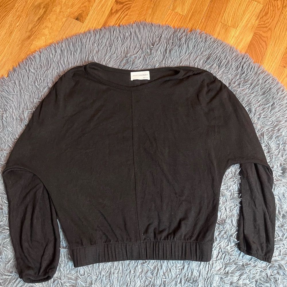 Self Contrast Black Oversized Cinched Waist Top Size S